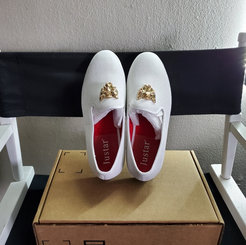 JUSTAR Mens White Velvet Loafers Slip on Size 8 - Picture 7 of 11